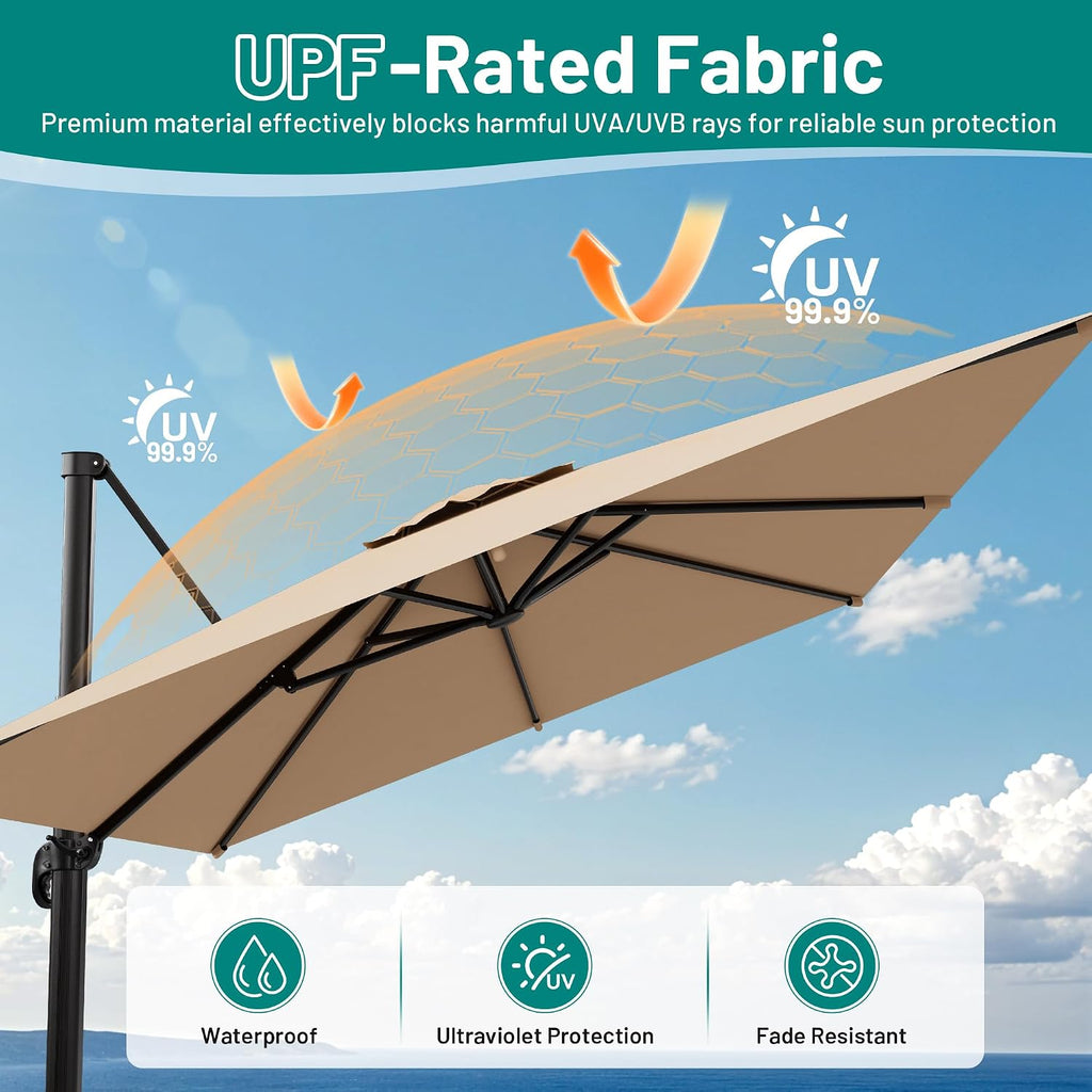 10 X 13 FT Cantilever Patio Umbrella, 360-Degree Rotation Rectangular Offset Umbrella with Crank