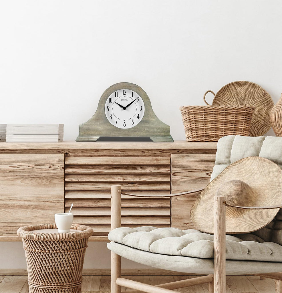 Bulova Clocks B1932 Peterborough, Warm Gray Finish, Chime, Tambour Style, Vintage Home Décor