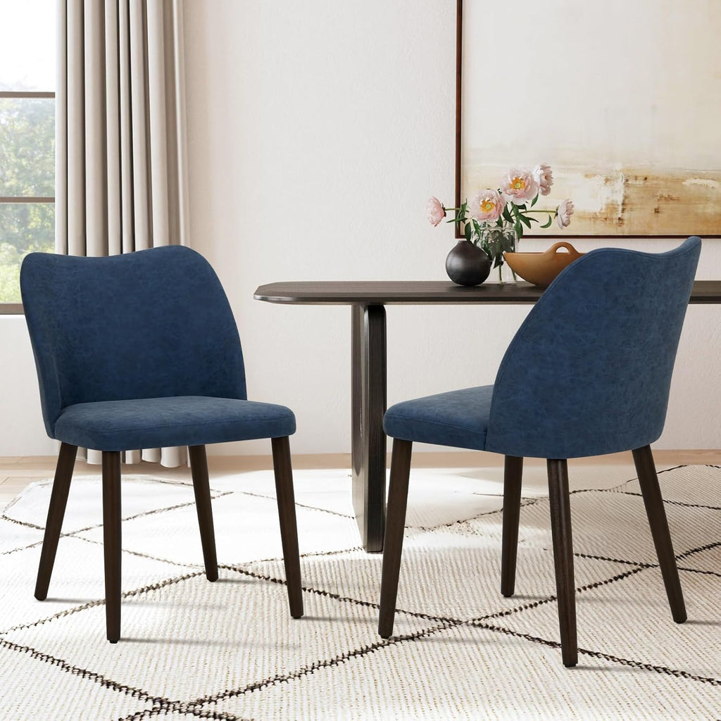 Upholstered Dining Chairs Set of 4, Modern PU Leather Kitchen and Dining Room Side Chairs with Padded Seat and Wood Legs, Blue
