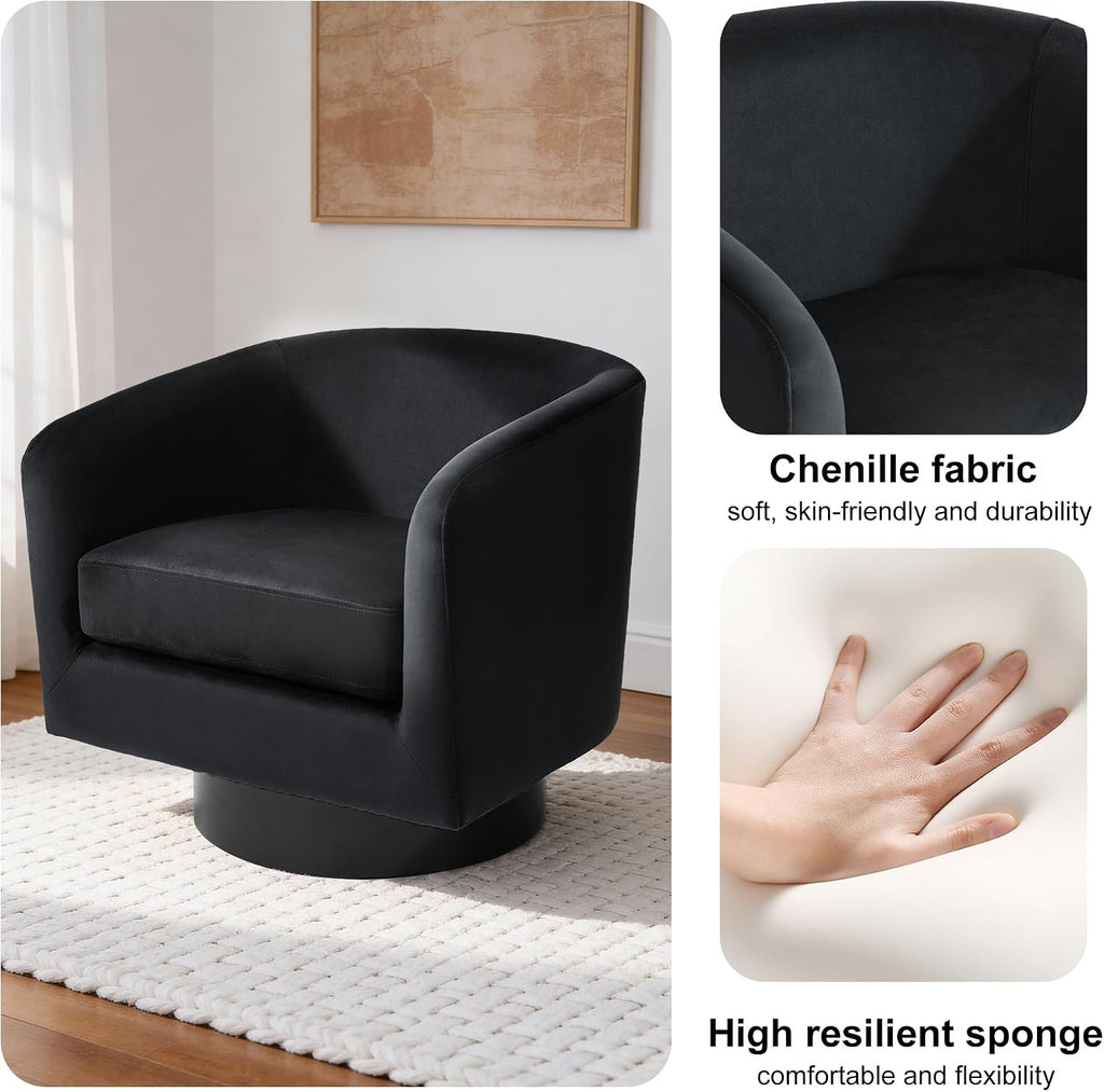 Swivel Barrel Accent Chair, Modern Round Chenille Fabric Arm Chair , Comfy Club Reading Chairs for Adults(Velvet