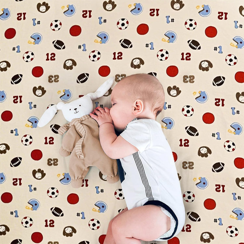 Sports Mini Crib Bedding Set Boys Brown 3PCs Mini Crib Comforter Set Basketball Baseball Rugby Nursery Bedding Sets