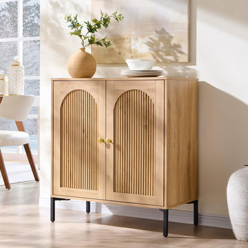 Modern Buffet Cabinet with Storage, 34" Tall Fluted Arched Sideboard Cabinet w/Adjustable Shelves