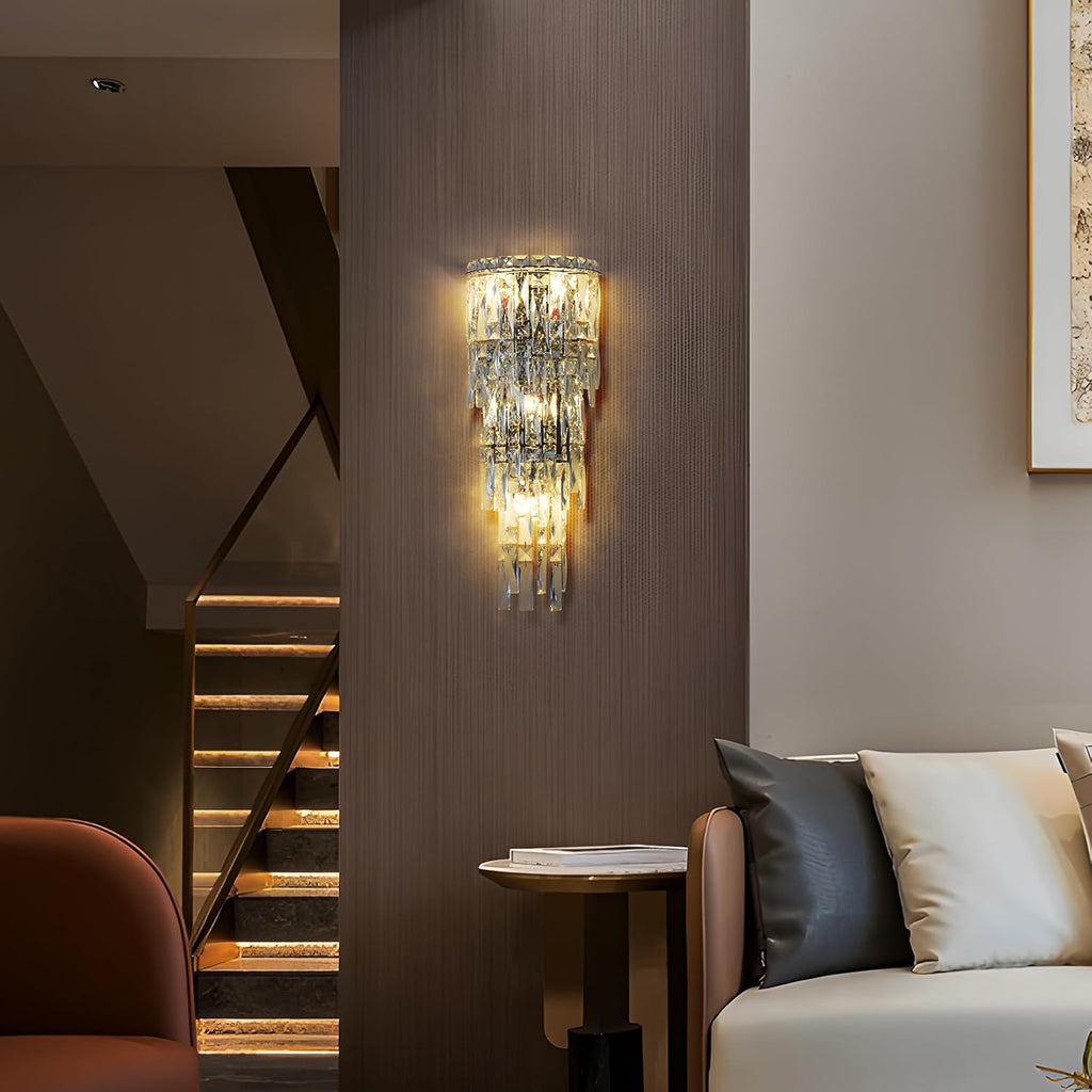 Wall Sconces,Modern Crystal Wall light Fixtures Indoor Luxury Chrome Wall Lamp,K9 Acrylic Crystal Drops Wall
