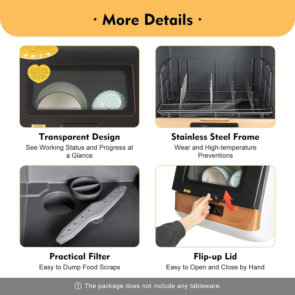 Countertop Dishwasher, Portable Dishwasher with 3 Washing Programs 1200W Apartment Dishwasher Machine Dishes Washing