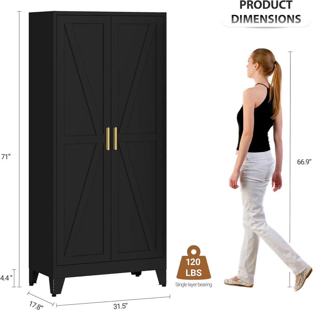 71" Armoire Wardrobe Closet, Metal Wardrobe Closet with Hanging Rod | Wardrobe Closet with Doors, Wardrobe Cabinet