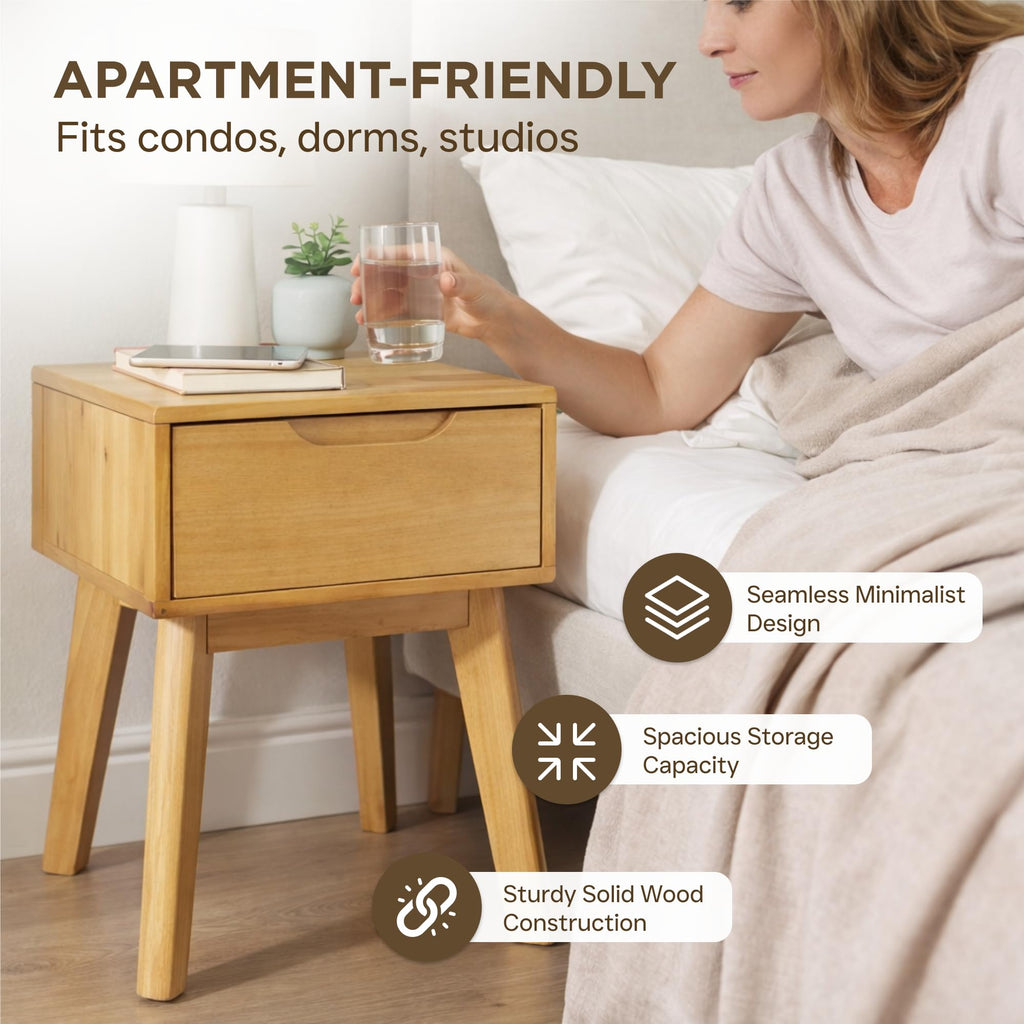 Scandinavian Nightstand - Pine Bedside Table - with Drawer