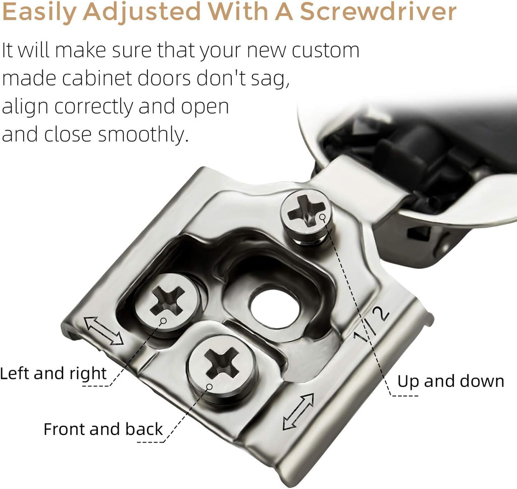 60 Pack (30 Pairs) 1/2 Inch Overlay Soft Close Hinges Cabinets - Satin Nickel Hidden Concealed Hinge, Stainless Steel