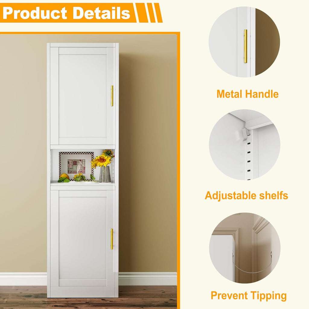 Tall Narrow Storage Cabinet 66.93" H Tall Bathroom Cabinet Metal Pantry Cabinets, 4 Adjustable Shelves , Dinning Room