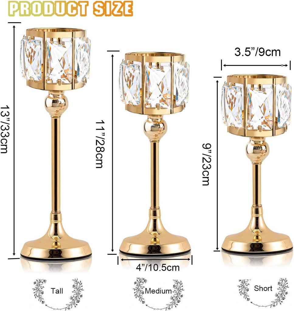 Set of 3 Cup Crystal Tealight Candle Holders, Centerpieces for Table Wedding Centerpieces Crystal Decorative Tealight