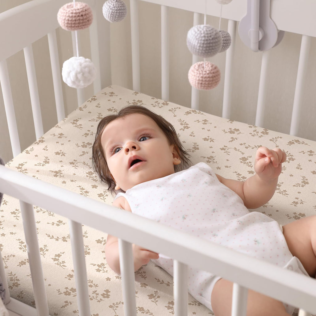 4 Pack Crib Sheets for Baby 52'' X 28" Brown Floral Crib Sheet