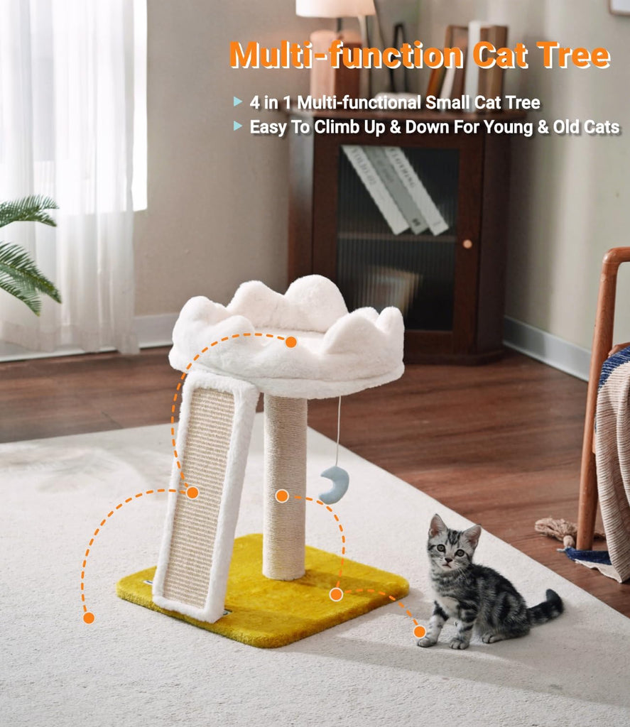 Cat Tree, Cloud Cat Tower with Soft Bed, Cat Scratching Post & Pad with Larger Perch for Window Viewing