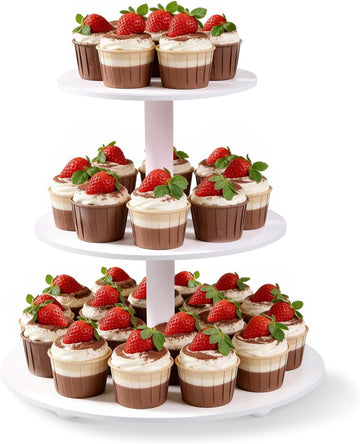 3-Tier Wood Cupcake Stand: 12in White Round stand for cupcake