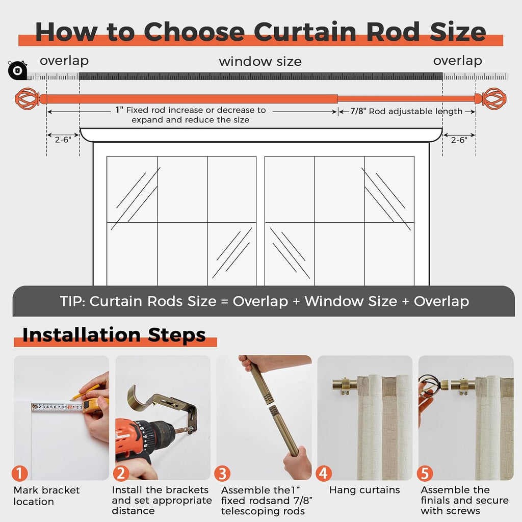 1 Inch Diameter Adjustable Small Curtain Rods for Windows 18 to 45 Inch, Fall Decor Heavy Duty Short Curtain Rod with