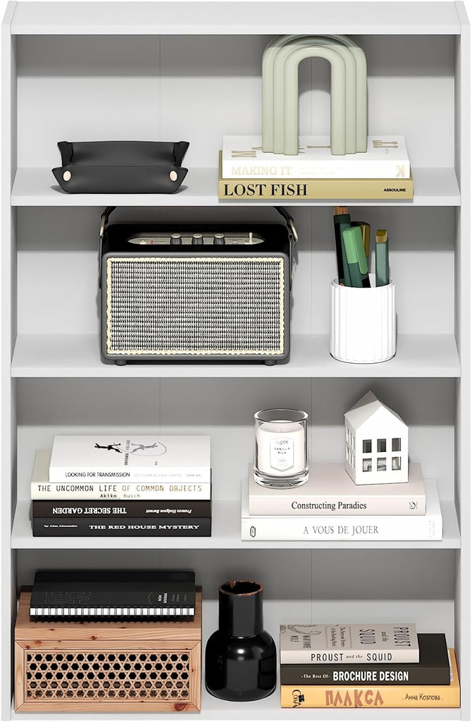 Basic Book Shelf, 4-Tier Bookcase with Open Shelf, Bookshelf, Cube Storage Organizer, 6 x 24 x 35, White