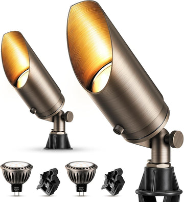 Solid Brass Outdoor Landscape Spotlights, 12V Heavy Duty Low Voltage Landscape Lighting, LED Spot Light Fixture
