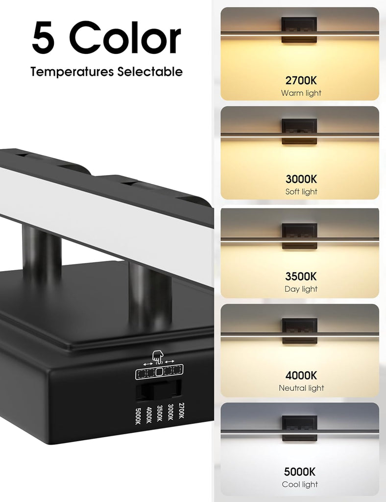 Modern Bathroom Vanity Light 55 inch, Rotatable, 36W Dimmable 5CCT Led Bathroom Light Fixture Over Mirror, Black Bar