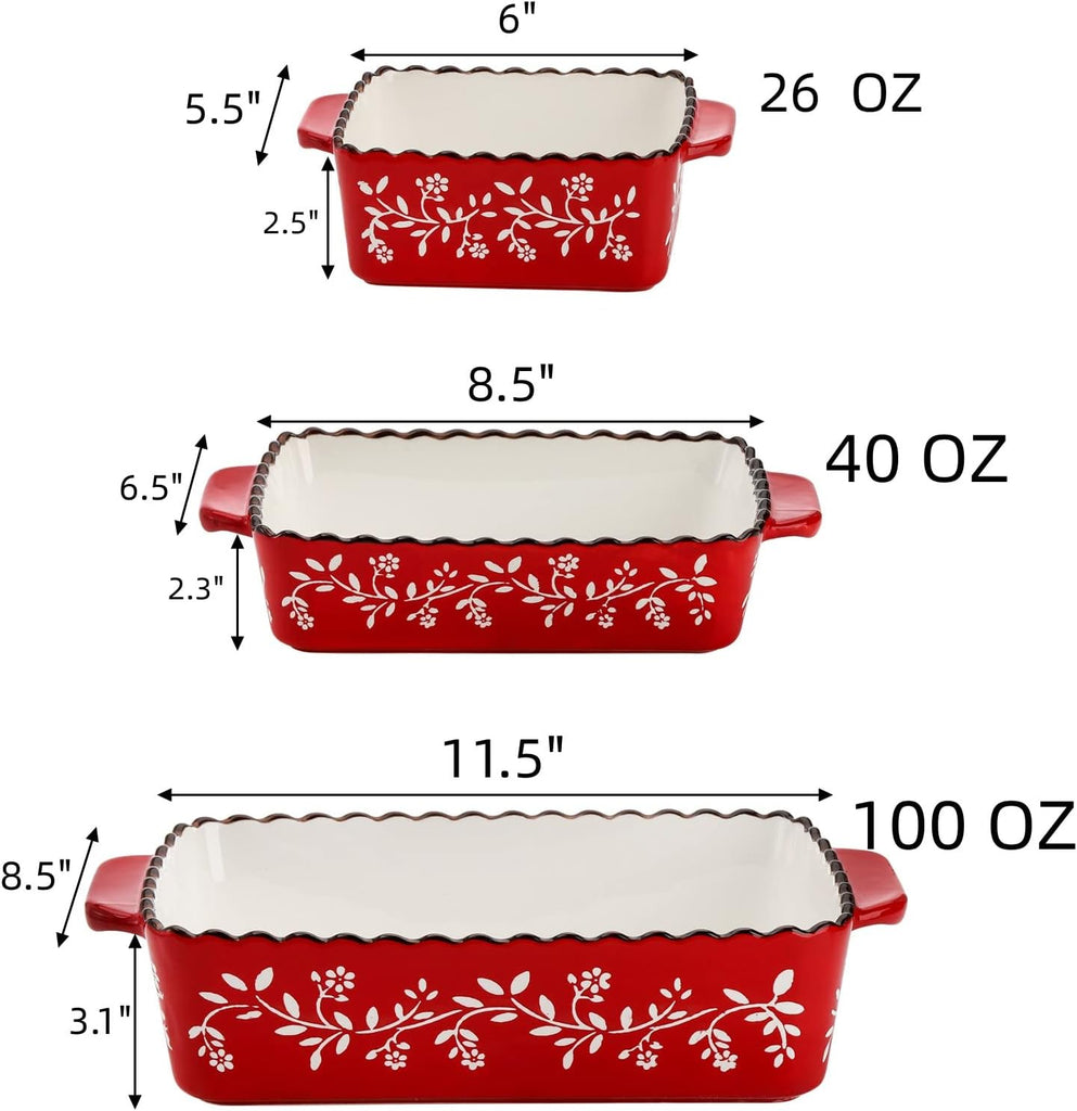 3 Pack Ceramic Bakeware Set, Porcelain Rectangular Dish Lasagna Pans for Cooking, Kitchen, Casserole Dishes, Cake