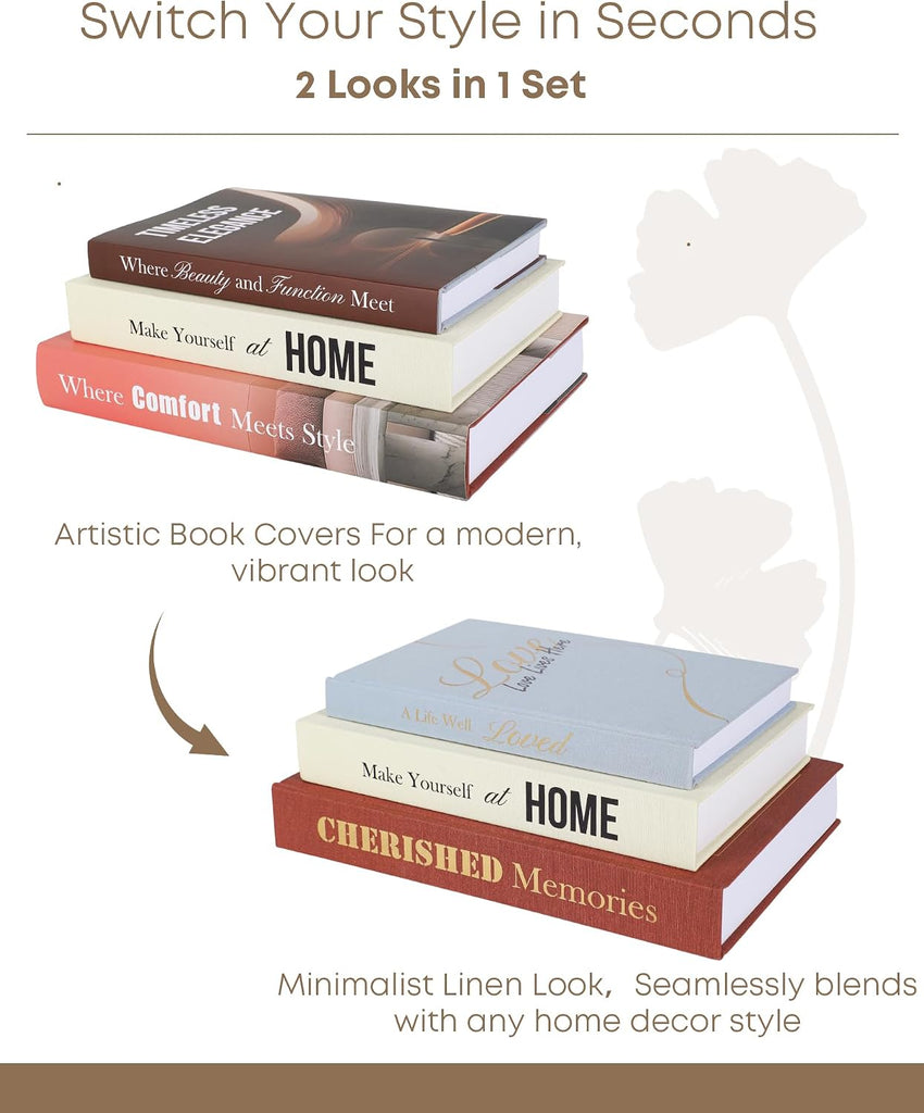 Decorative Books Decor & Fake Books for Coffee Table Decor, Complete Aesthetic Set with 3 Faux Books for Decoration &