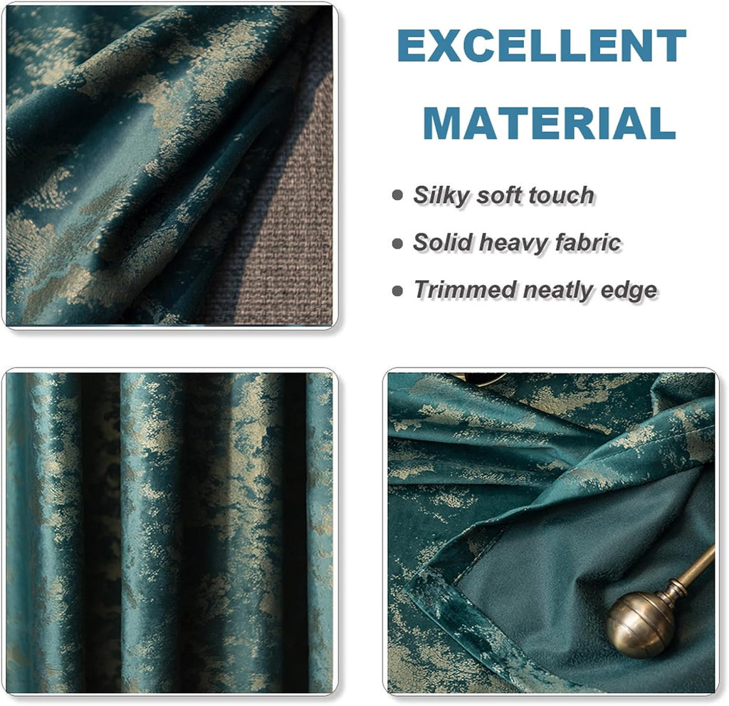 Velvet Curtains,2 Panels Thick Elegant Luxury Grommet Blackout Drapes For Classical Living Room Decor,Thermal
