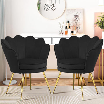 Accent Chairs Set of 2 , Velvet Upholstered Makeup Room Vanity Chair with Back, Golden Metal Legs Small Accent Side