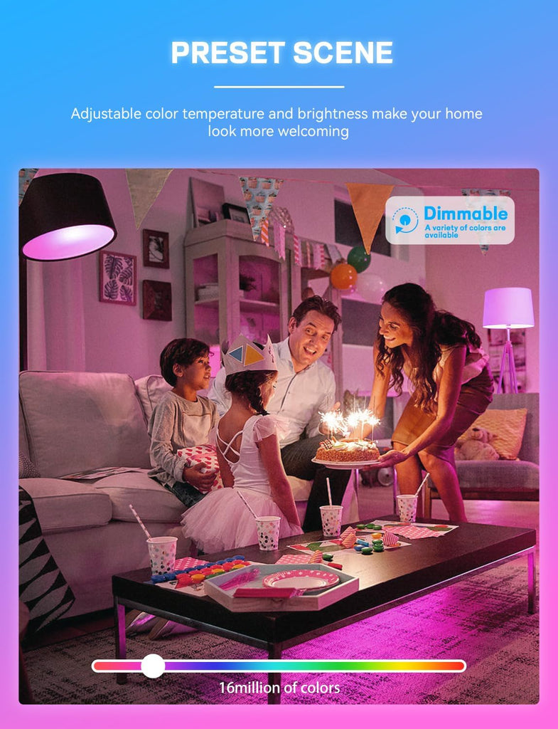 Smart Light Bulbs, WiFi & Bluetooth 5.0, Work with Alexa Google Assistant, App Control, Color Changing LED Bulb,E26 (4Pack)