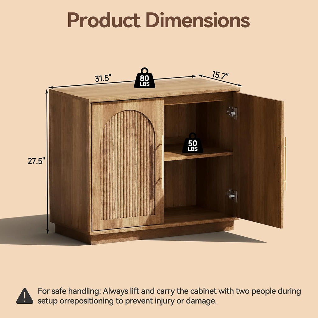 Modern Buffet Cabinet with Storage, 63"Sideboard Cabinet with Fluted Arched Doors & Adjustable Shelves, Wooden