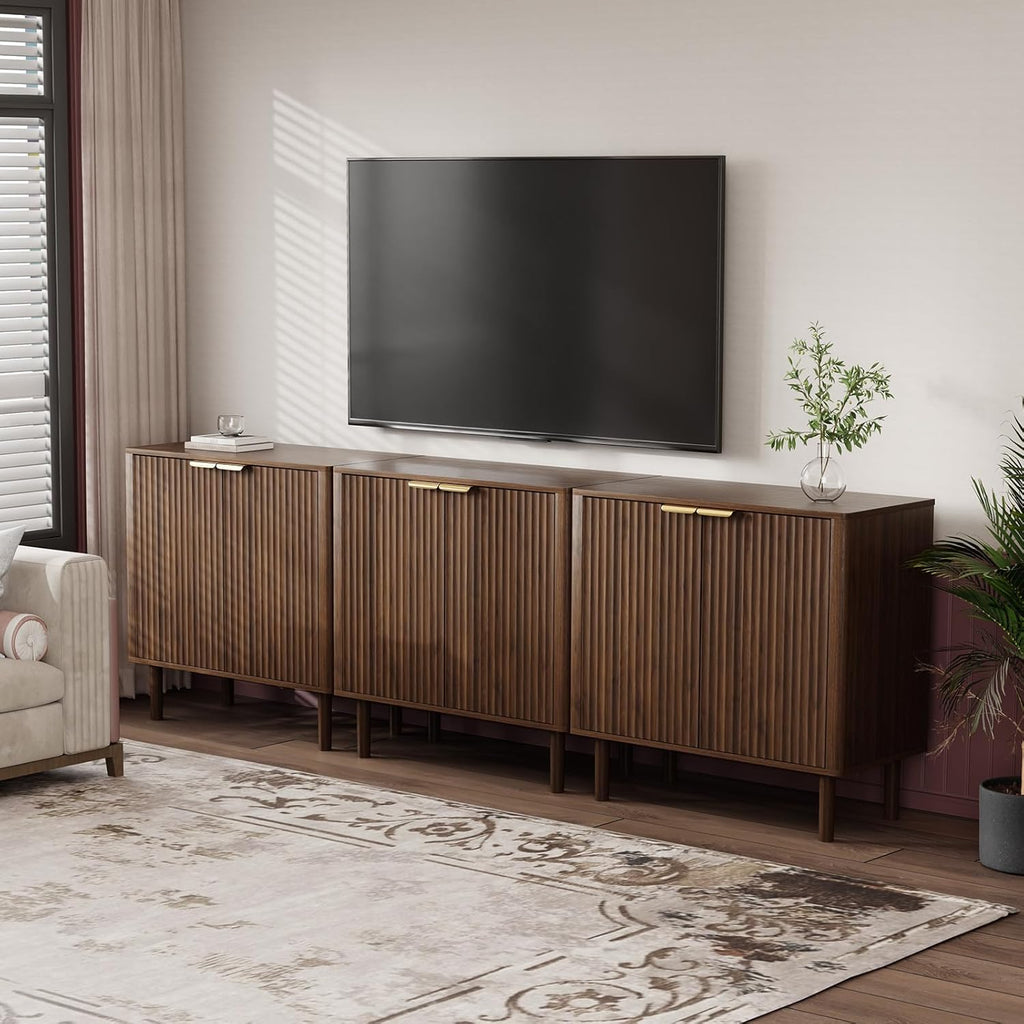 Sideboard Buffet Cabinet with Storage, Modern Fluted Accent Credenza with Doors & Adjustable Shelves