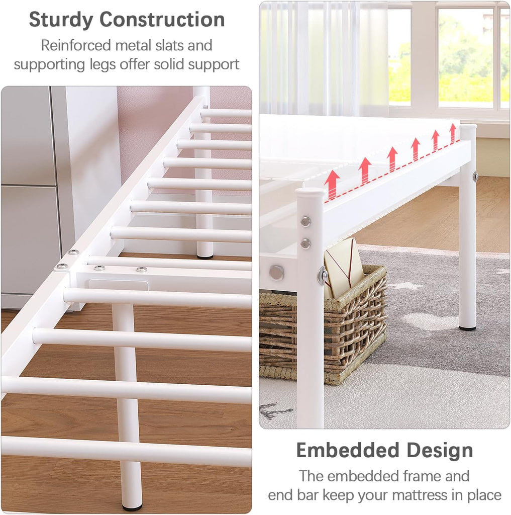 Twin Bed Frames with Headboard, Heavy Duty Metal Platform for Kids Girls | Under Bed Storage Space, Easy Assembly, No