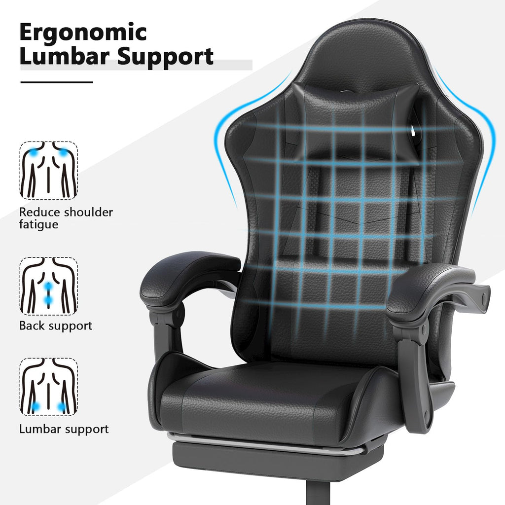Gaming Chair with Headrest and Footrest, Black
