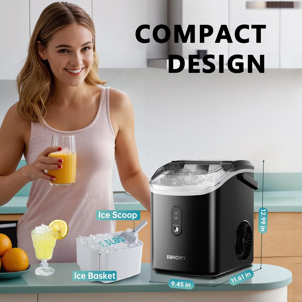 Nugget Ice Maker Countertop with Handle, Ready in 6 Mins, 34lbs Per Day, Removable Top Cover, Auto-Cleaning, Portable