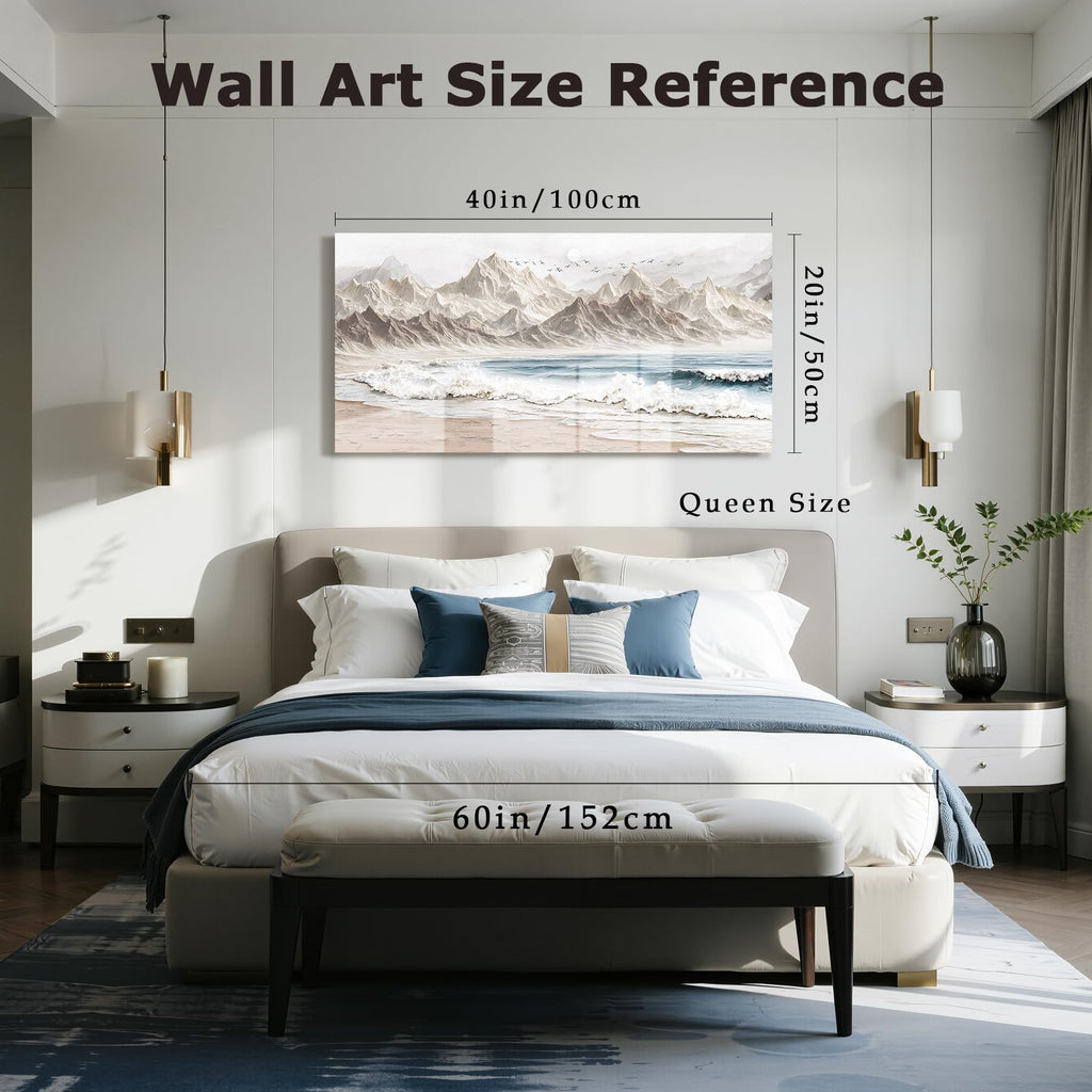 Modern Mountain Landscape Large Wall Art Beach Wave Decor Neutral