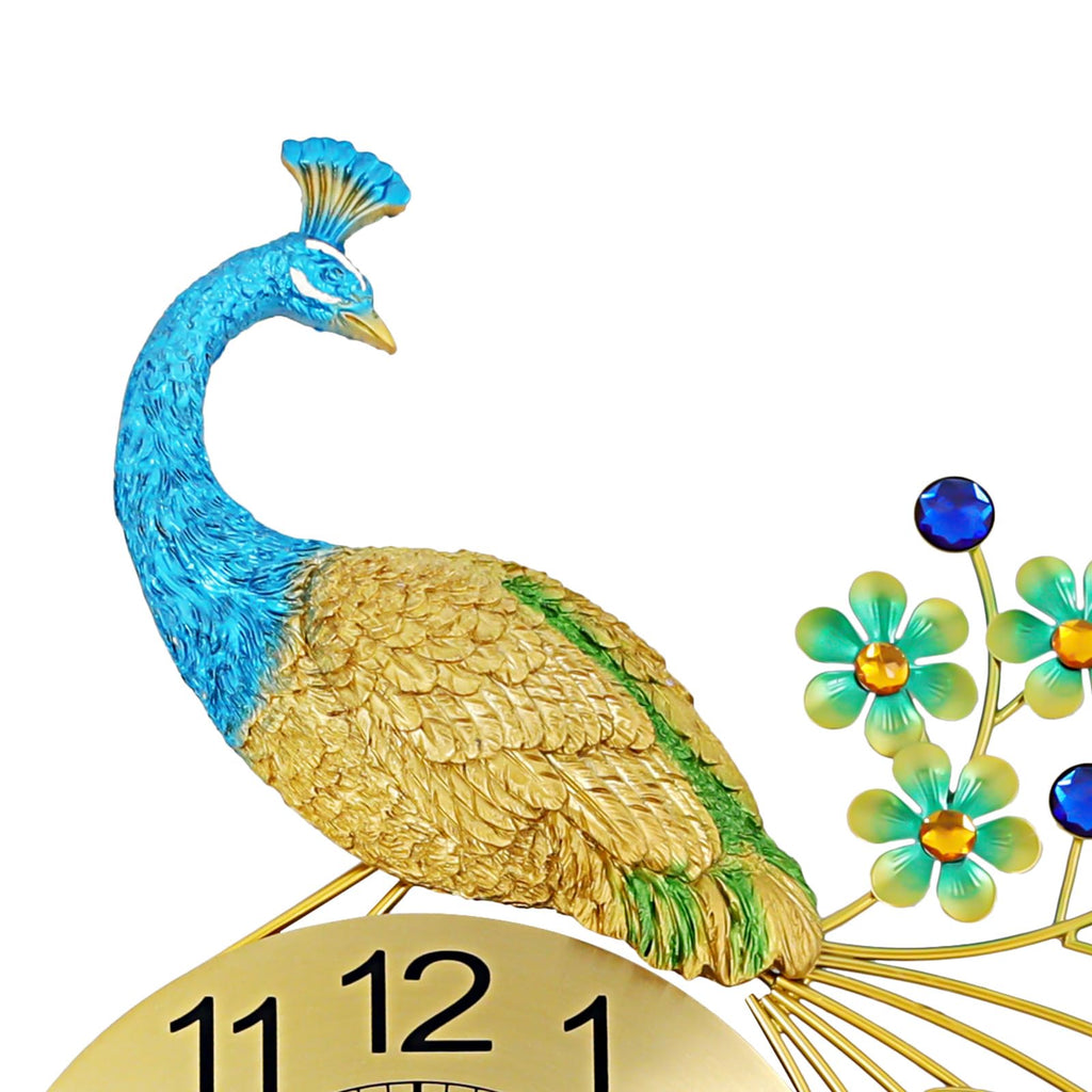 29.5" Large Peacock Wall Clock Crystal Decor, 3D Creative Luxury Wall Clock Silent Non-Ticking Battery Operated