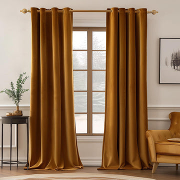 Velvet Blackout Curtains Golden Brown 52 x 72 Inch Length 2 Panels