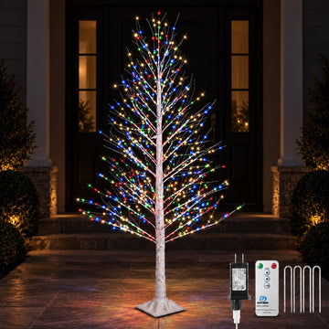 6FT Lighted Birch Tree 696 LED Fairy Multicolor Lights with Twinkle Lights, Twinkling or Steady Modes, High Density