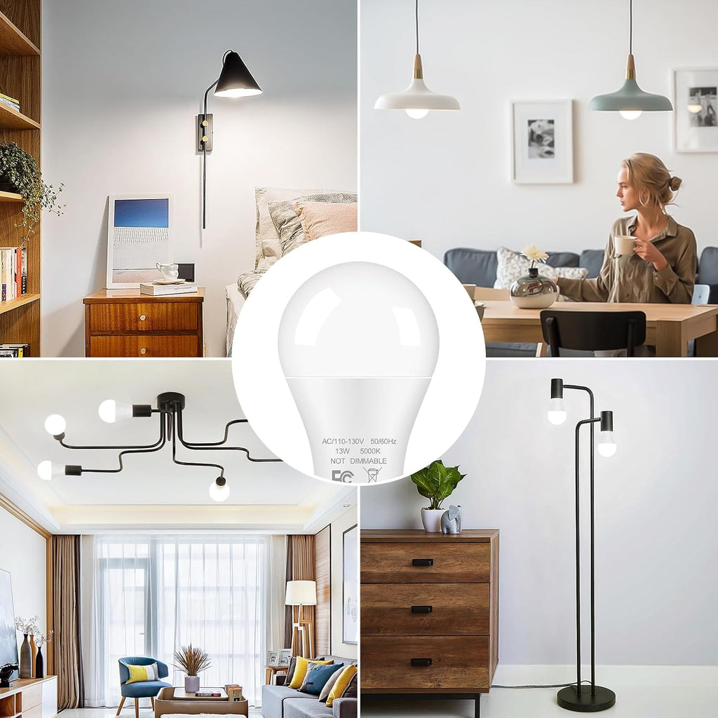 12-Pack A19 LED Light Bulbs 100W Equivalent Bulbs, Super Bright 1500 Lumens 13W 5000K Daylight White Bulbs with Standard E26 Medium Base, CRI85+, No Flicker Non-Dimmable Energy Saving Bulbs for Lamp