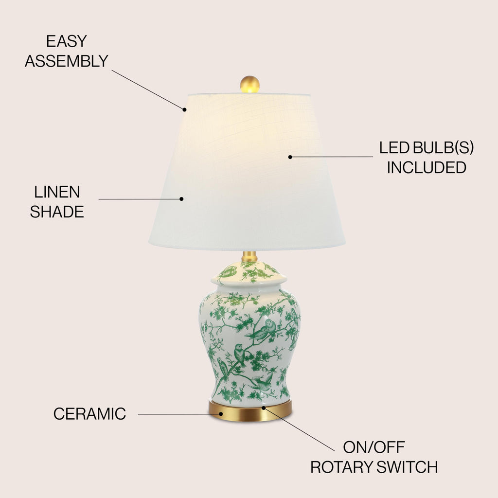 Penelope Ginger Jar 22" LED Table Lamp, White/Green