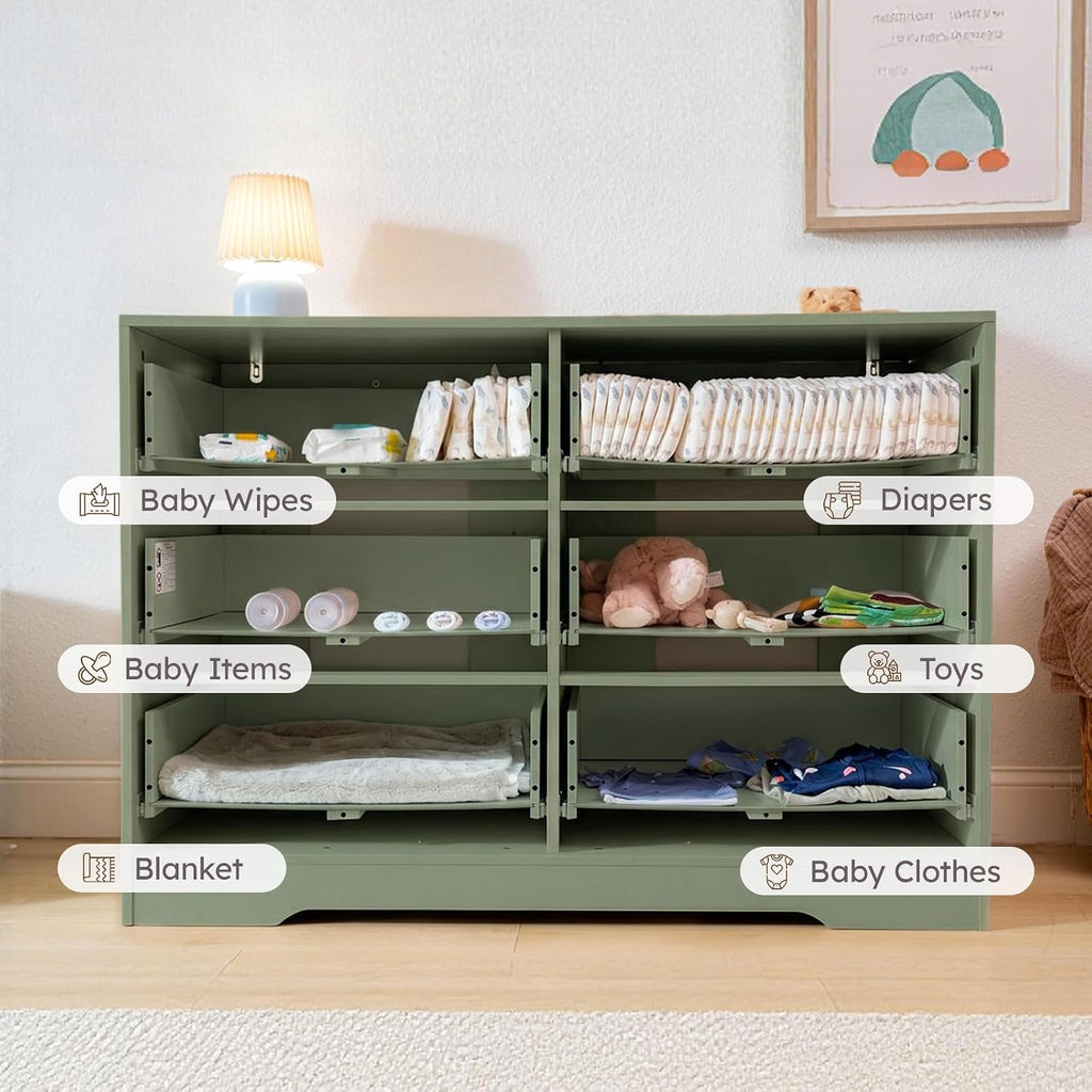Baby Dresser Bedroom, 6 Drawer Organizer for Closet(Green)