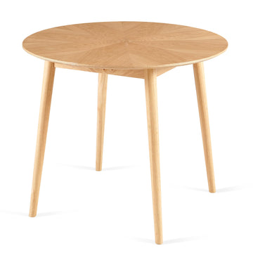 Round Dining Table for 2-4, Mid Century Modern 35 Inch Round Kitchen Table, Space Saving Small Dining Table with Oak