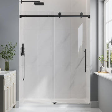 Frameless Glass Shower Door, 55-60" W x 76" H Sliding Frameless Shower Door, 1/4''(6mm) SGCC Tempered Glass