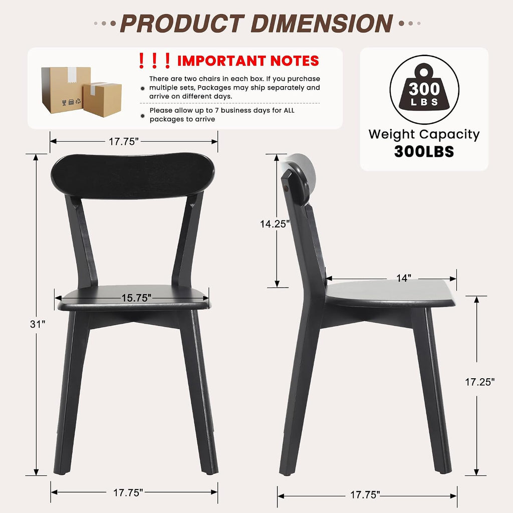 Farmhouse Solid Wood Dining Chairs Set of 4, Mid Century Modern Armless Kitchen & Dining Room Chairs with Curved Back