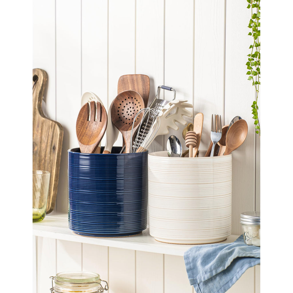 Large Utensil Holder Counter, 7.3" Ceramic Cooking Utensil Crocks for Spatula & Spoon, Farmhouse Kitchen Utensil