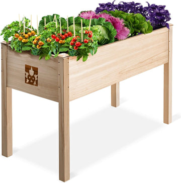 Cedar Raised Garden Bed with Legs, Outdoor Planter Box 48x24x30, 200lb