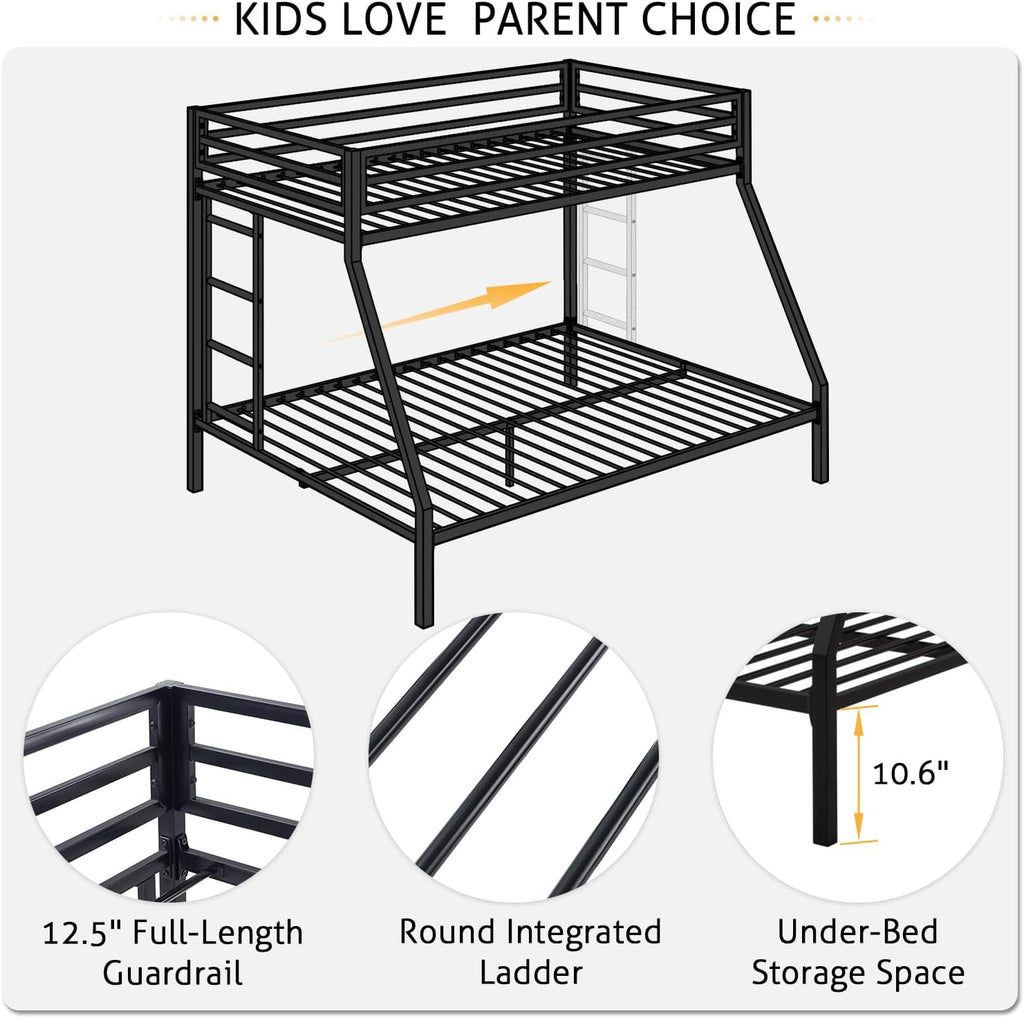 Loft Bunk Bed Twin Over Full with Ladder and Guardrail,Heavy Duty Metal Slats Support No Box Spring Needed Small Space