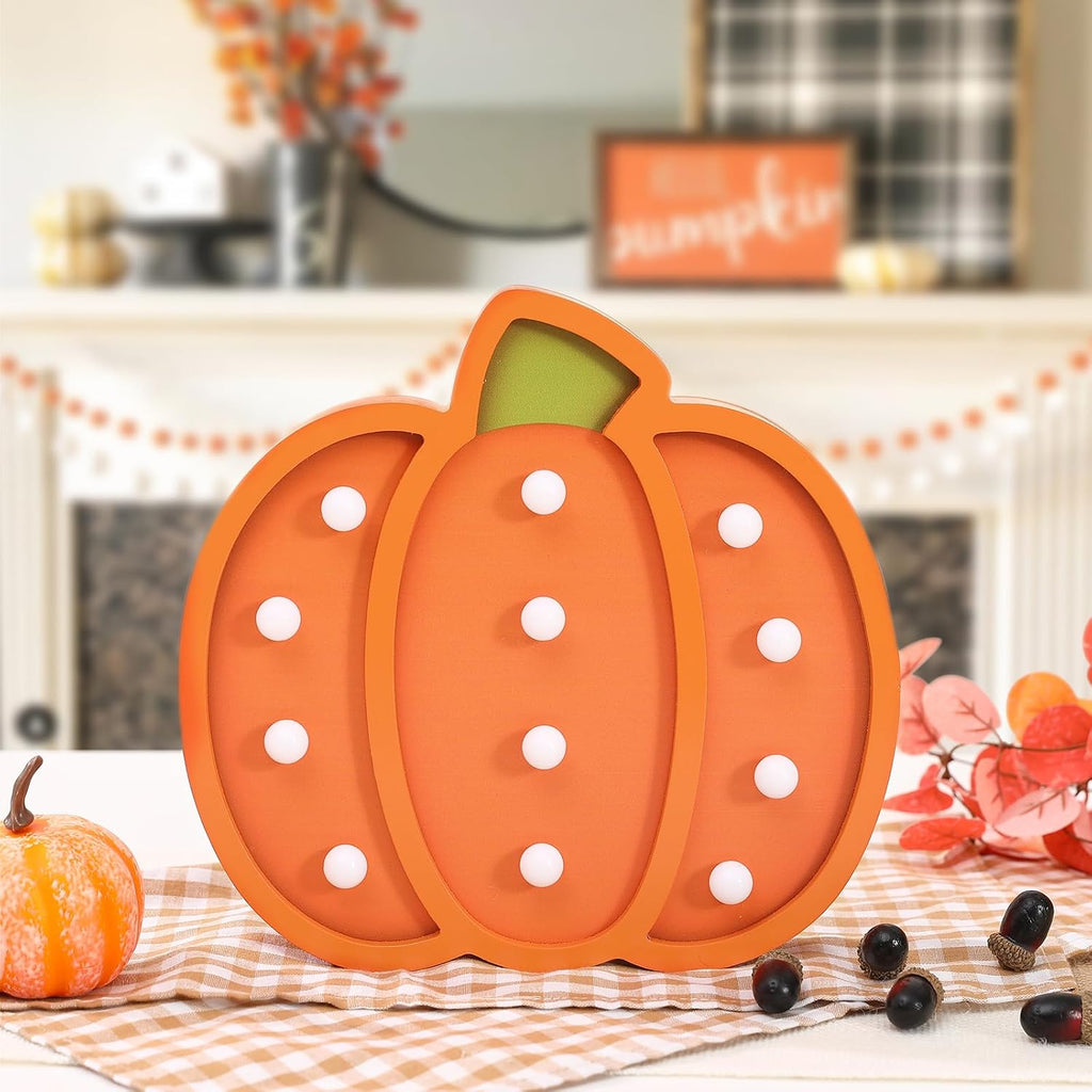 Fall Decor-Fall Decorations-Light Up Wooden Pumpkins | Handmade Pumpkins with Light for Thanksgiving Halloween Home