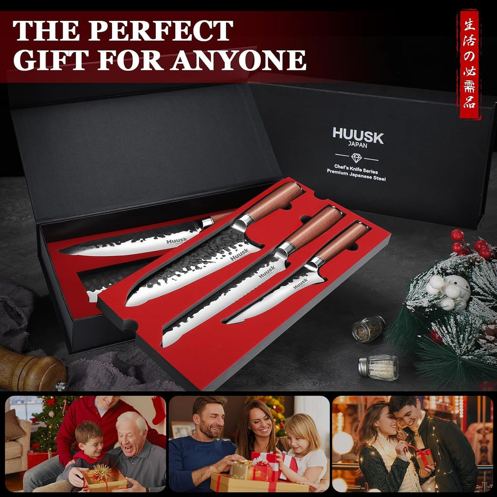 Japanese Chef Knife Set 6 pcs, Kitchen Knives Set with Gift Box | Hand-forged High Carbon Steel Blade, Sharp Cooking