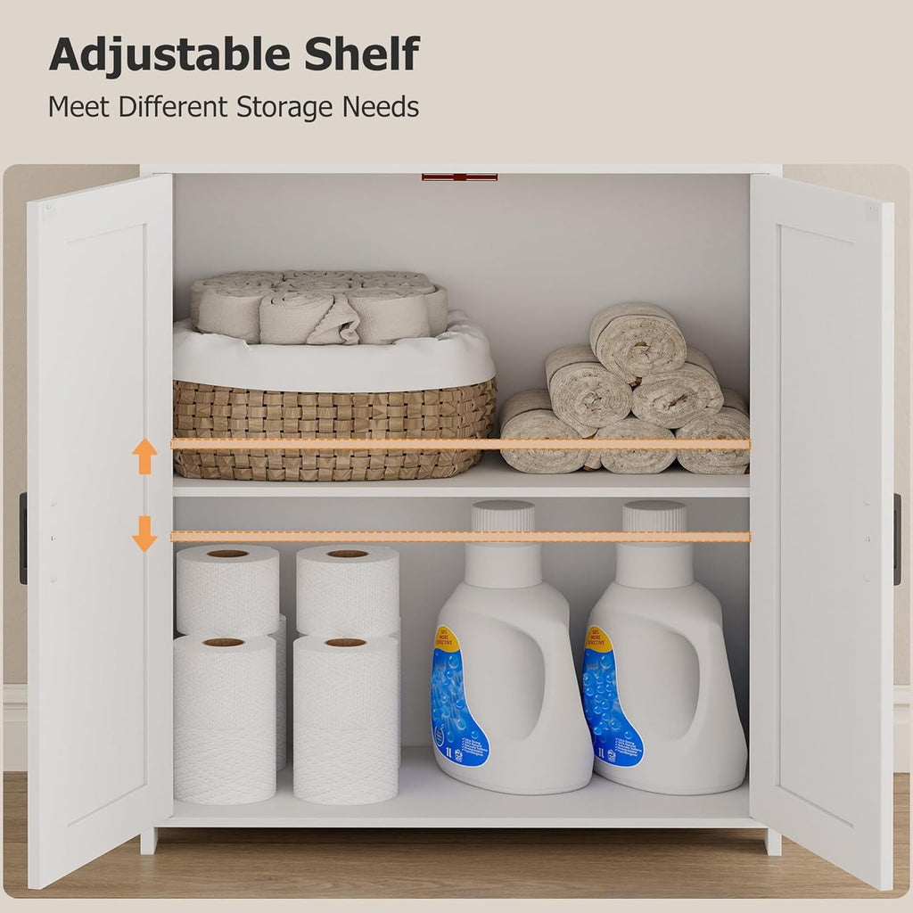 67" Tall Bathroom Storage Cabinet, Bathroom Floor Cabinet | Freestanding Farmhouse Cabinet with Doors and Adjustable