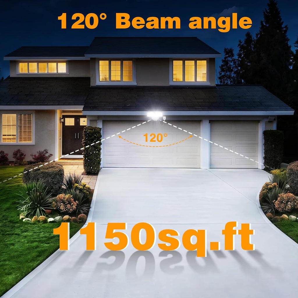 32W 3200LM Dusk to Dawn Outdoor Lighting,6500K Dual Heads Plug in Flood Light,White Outdoor Lighting,IP66 Waterproof