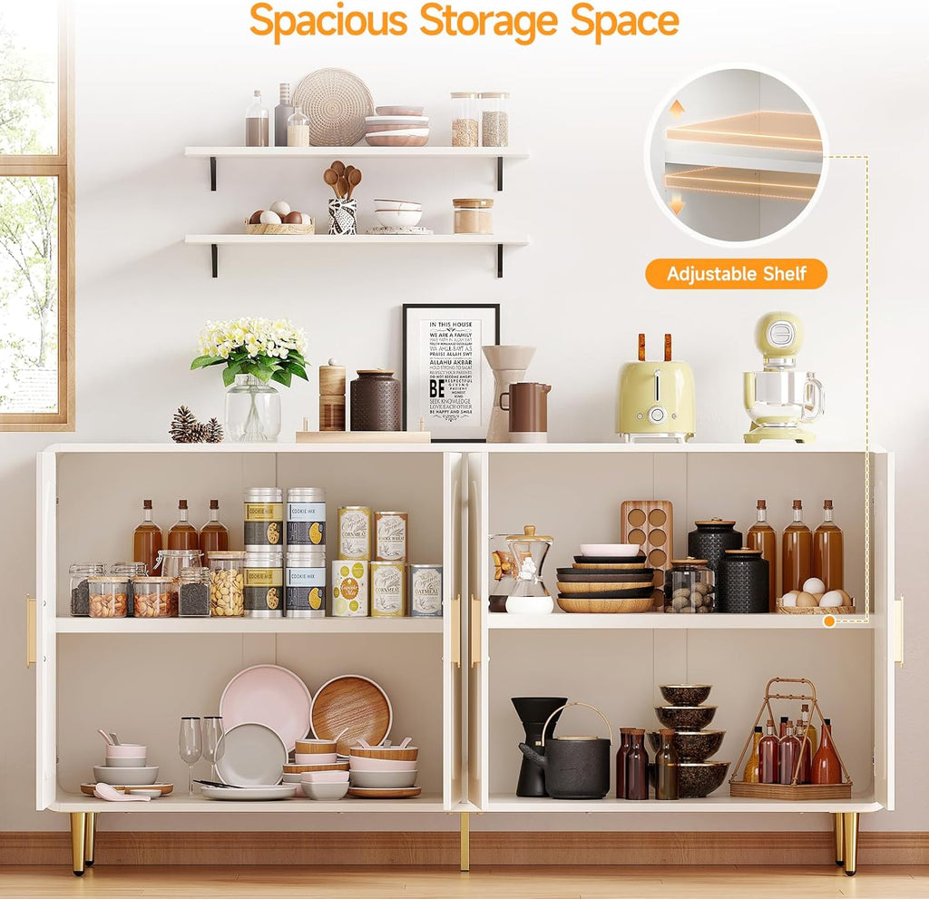60" Sideboard Buffet Cabinet, Large Credenza Storage Cabinet, Modern Console Table with Doors and Shelves