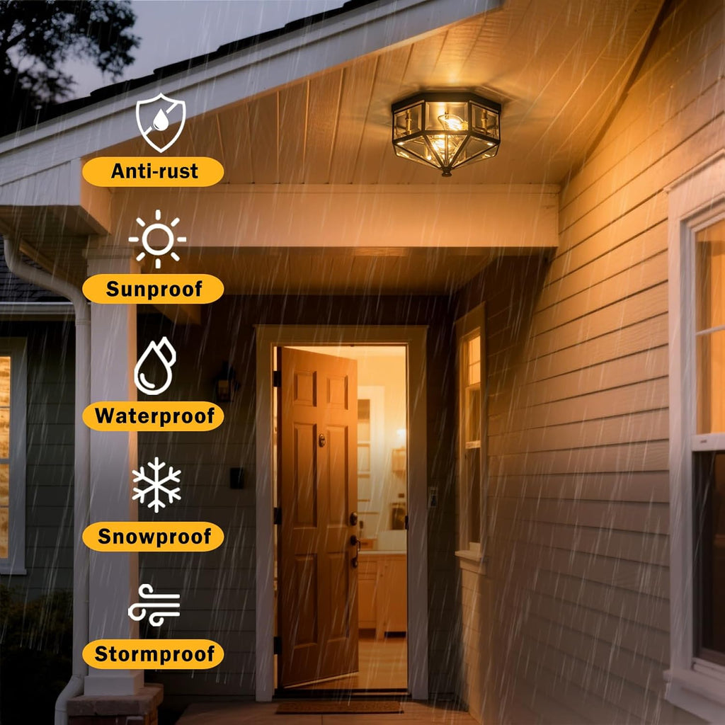 Flush Mount Ceiling Light Fixture, 2-Light Copper Outdoor Ceiling Lights