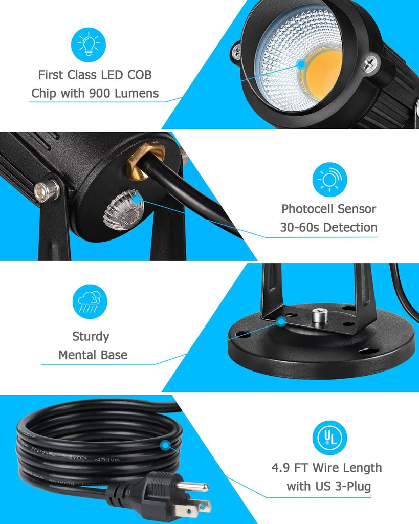 Dusk to Dawn Outdoor Lighting 120V LED Spot Lights Outdoor Landscape Spotlights with Photocell Sensor Waterproof